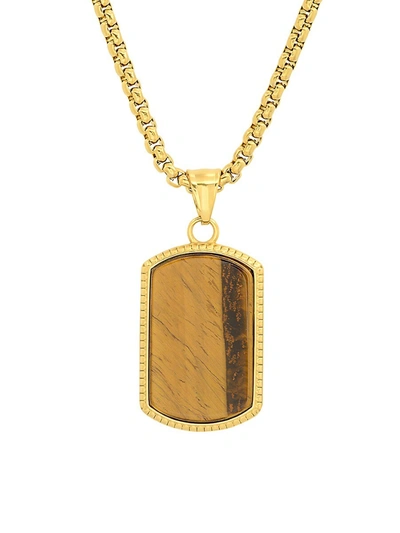 Shop Anthony Jacobs Men's 18k Goldplated & Tiger Eye Dog Tag Pendant Necklace In Neutral