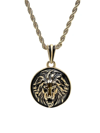 Shop Anthony Jacobs Men's 18k Goldplated & Black Ip Stainless Steel Lion Head Mount Pendant Necklace