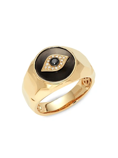 Shop Effy Men's 14k Yellow Gold & Black & White Diamond Evil Eye Ring