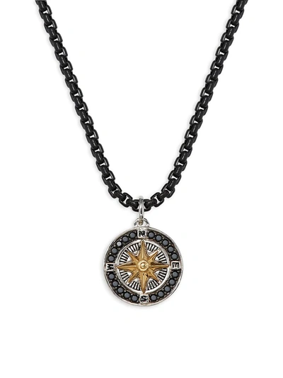 Shop Effy Men's Tri-tone Sterling Silver & Black Spinel Compass Pendant Necklace