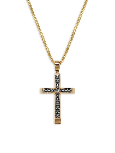 Shop Effy Men's 14k Yellow Gold & Black Diamond Cross Pendant Necklace