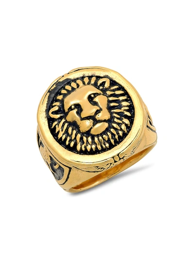 Shop Anthony Jacobs Men's 18k Goldplated Stainless Steel Lion Mount Ring In Neutral