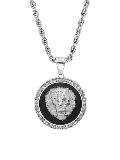 Shop Anthony Jacobs Men's Stainless Steel & Cubic Zirconia Lion Head Pendant Necklace In Black