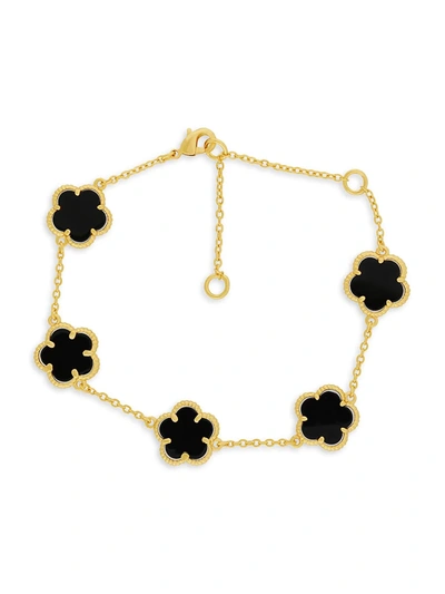 Shop Jan-kou Women's 14k Goldplated & Onyx Clover Station Bracelet