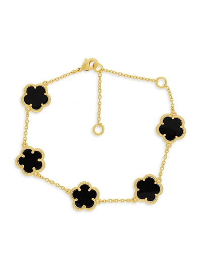 Jan-kou Jankuo Women's 14k Goldplated & Onyx Clover Station Bracelet In Onyx