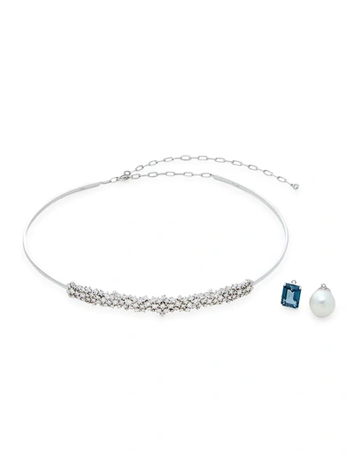 Shop Hueb 18k White Gold, 10mm Freshwater Pearl, Blue Topaz & Diamond Pendant Necklace