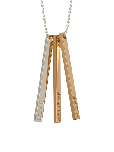 Shop Eye Candy La Men's Love, Believe, Hope Triple Bar Pendant Necklace In Brass