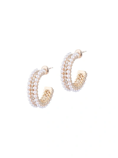 Shop Eye Candy La Women's Luxe Goldtone, Glass Pearl & Crystal Huggie Earrings In Neutral