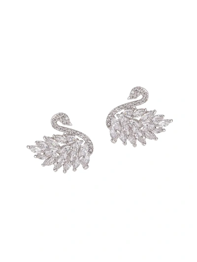 Shop Eye Candy La Women's Luxe Silvertone & Crystal Swan Earrings