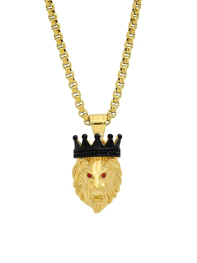 Shop Anthony Jacobs Men's 18k Goldplated Lion Crown Pendant Necklace In Black