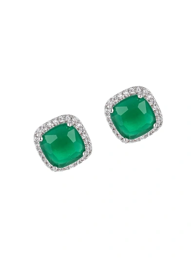 Shop Eye Candy La Women's Luxe Silvertone & Crystal Cushion Stud Earrings In Green