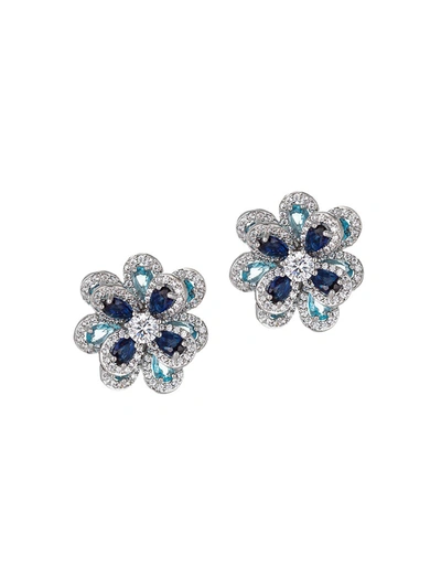 Shop Eye Candy La Women's Luxe Silvertone & Crystal Flower Stud Earrings In Neutral