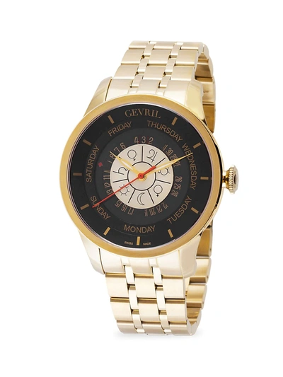 Shop Gevril Men's Columbus Circle Goldtone Stainless Steel Bracelet Watch In Black