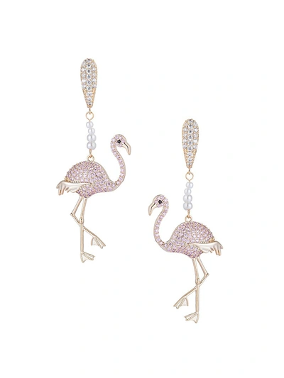 Shop Eye Candy La Women's Luxe Goldtone, Faux Pearl & Crystal Flamingo Drop Earrings In Neutral