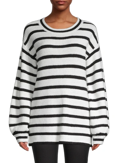 Shop Karl Lagerfeld Women's Blouson-sleeve Stripe Sweater In White Black
