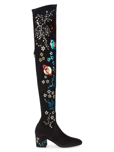 Shop Valentino Women's Metallic Mixed-print Suede Over-the-knee Boots In Nero Multi