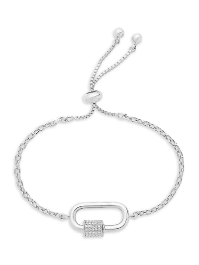 Shop Sterling Forever Women's Rhodium Plated & Cubic Zirconia Carabiner Bolo Bracelet In Neutral