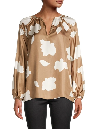Shop Theory Women's Printed Silk Blouse In Bright Camel
