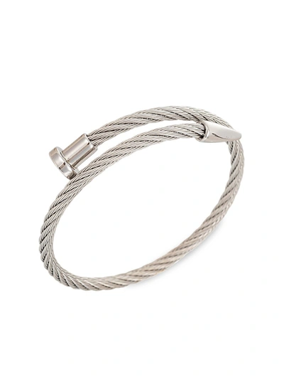 Shop Eye Candy La Men's Leo Silvertone Titanium Cable Spike Cuff Bracelet In Neutral
