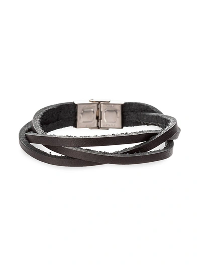 Shop Eye Candy La Men's Luke Titanium & Faux Leather Strand Bracelet In Neutral
