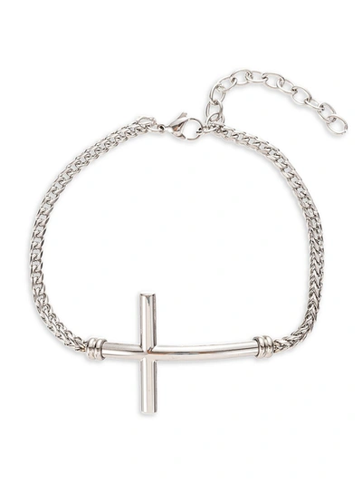 Shop Eye Candy La Men's Carson Titanium Cross Chain Bracelet In Neutral