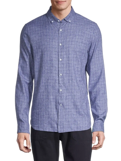 Shop French Connection Men's Windowpane-print Shirt In Blue