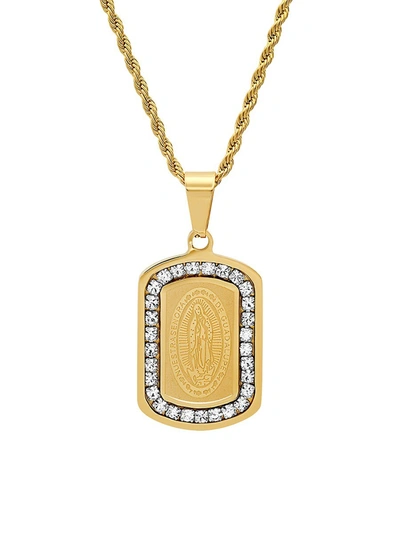 Shop Anthony Jacobs Men's Our Lady Of Guadalupe 18k Goldplated Stainless Steel & Simulated Diamond Dog Tag Pendant Neckl In Neutral