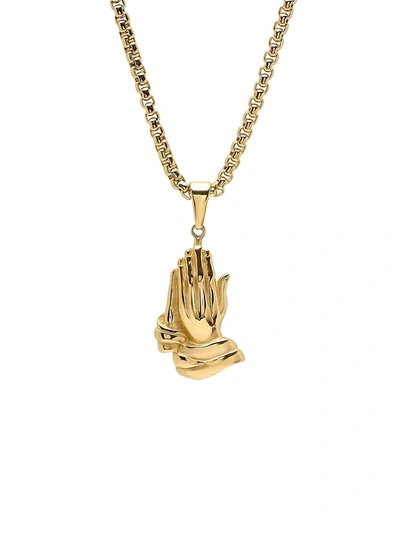 Shop Anthony Jacobs Men's 18k Yellow Goldplated Stainless Steel Praying Hands Necklace