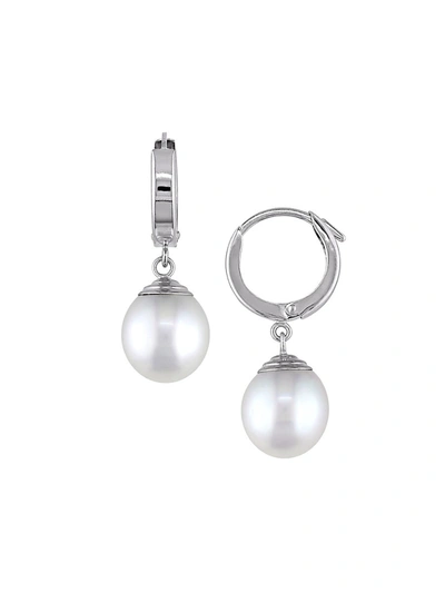 Shop Sonatina Women's 14k White Gold & 9-10mm Round Sea Cultured Pearl Huggies Earrings