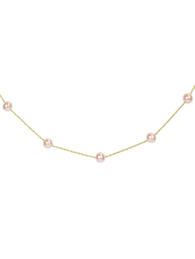 Shop Sonatina Women's 14k Yellow Gold & 5mm-6mm Pink Freshwater Pearl Stationed Necklace