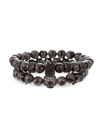 Shop Eye Candy La Men's Nolan 2-piece Agate & Crystal Stretch Beaded Bracelet Set In Neutral