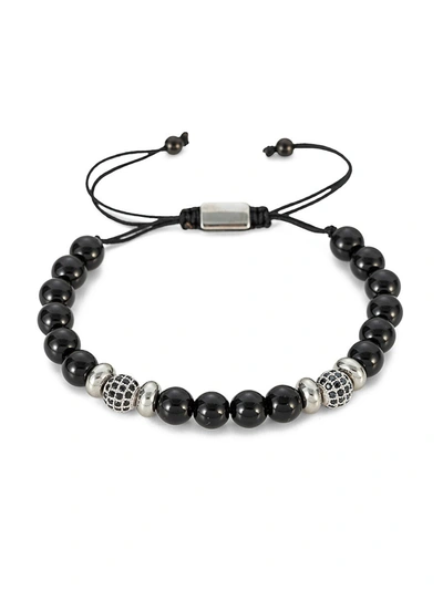 Eye Candy La Men's Charles Silvertone Black Agate Beaded Bracelet In Black
