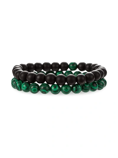 Eye Candy La Men's Anthony 2-piece Malachite & Black Agate Beaded Bracelet Set In Black