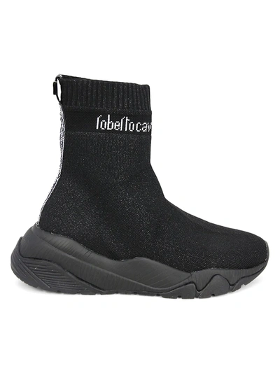 Shop Roberto Cavalli Sport Women's Logo Sock Sneakers In Full Black