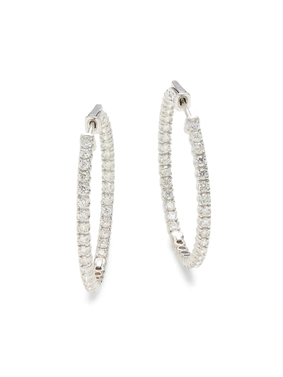 Shop Effy Women's 14k White Gold & Diamond Pavé Hoop Earrings