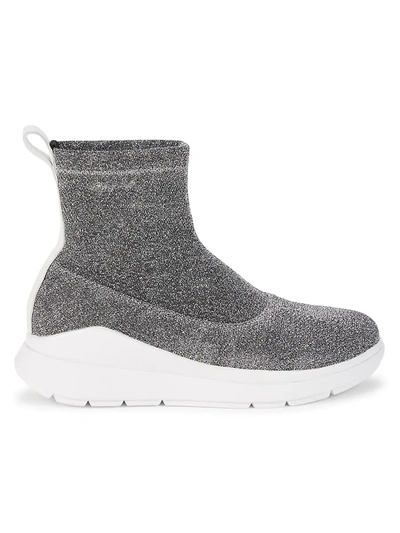 Shop Fitflop Women's Loosh Luxe Sock Sneakers In Silver