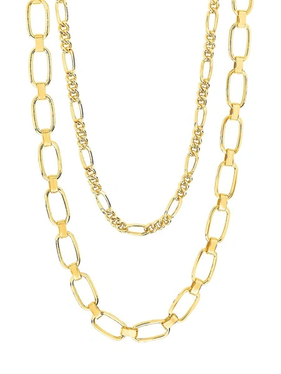 Shop Sterling Forever Women's Goldplated Figaro & Square Link Layered Chain Necklace In Neutral