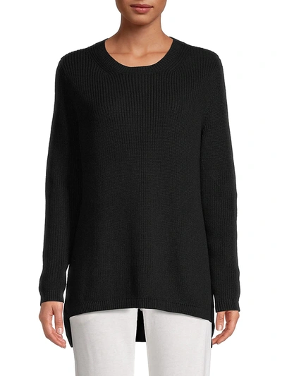 Shop 525 America Women's Ribbed Cotton High-low Sweater In Black