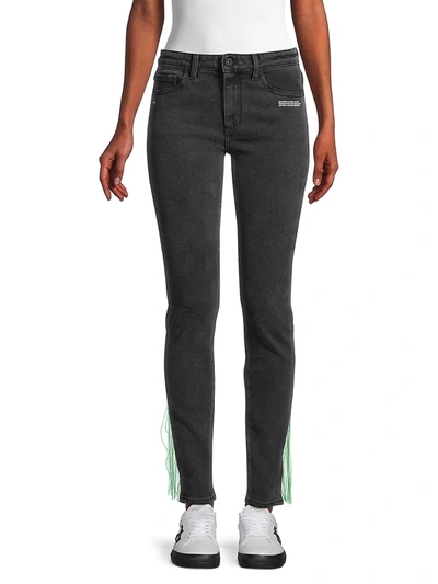Off-white Embroidered Fringed Skinny Jeans In Grey