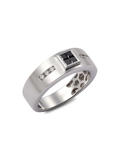 Shop Effy Men's 14k White Gold, Black & White Diamond Ring