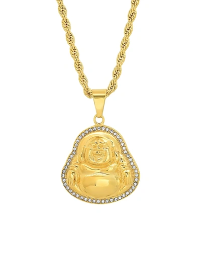 Shop Anthony Jacobs Men's 18k Goldplated Stainless Steel & Simulated Diamond Buddha Pendant Necklace In Neutral