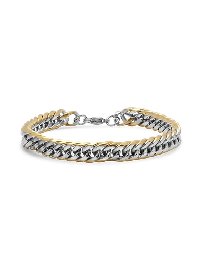 Shop Anthony Jacobs Men's 18k Goldplated Stainless Steel Cuban Chain-link Bracelet In Neutral