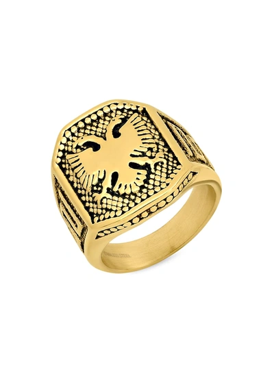Shop Anthony Jacobs Men's 18k Goldplated Stainless Steel Eagle Shield Ring In Neutral