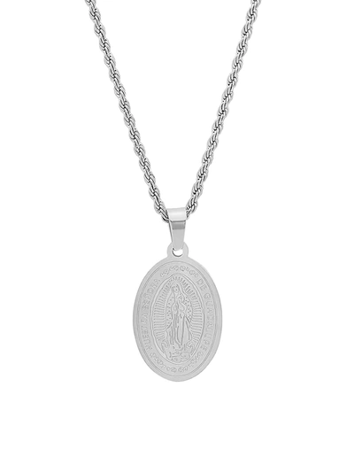 Shop Anthony Jacobs Men's Stainless Steel Oval Guadalupe Pendant Necklace In Neutral