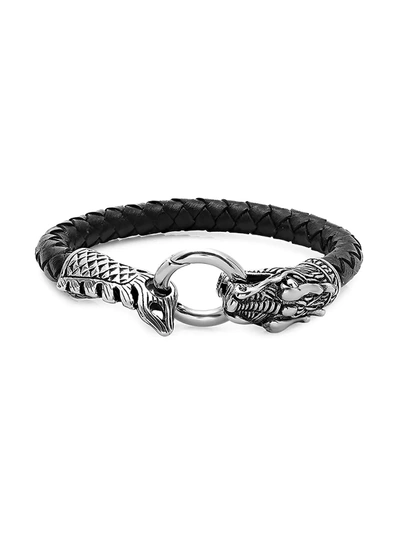 Shop Anthony Jacobs Men's Leather & Stainless Steel Dragon Bracelet In Neutral