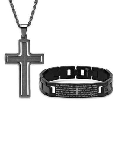 Shop Anthony Jacobs Men's 2-piece Ip Black Stainless Steel Bracelet & Necklace Set