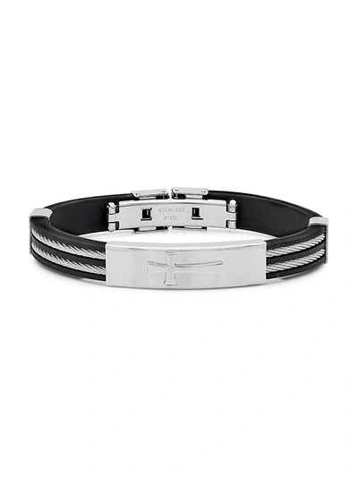 Shop Anthony Jacobs Men's Stainless Steel Cross Cable Wire Bracelet In Neutral