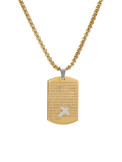 Shop Anthony Jacobs Men's 18k Goldplated Our Father Prayer Dog Tag Pendant Necklace In Neutral