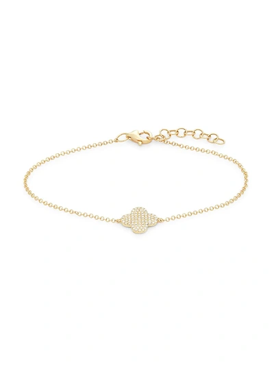 Shop Saks Fifth Avenue Women's 14k Yellow Gold & Diamond Four-leaf Clover Bracelet