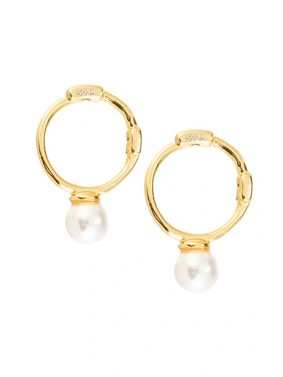 Shop Eye Candy La Women's Luxe Lita 24k Goldplated & Shell Pearl Huggie Earrings In Neutral